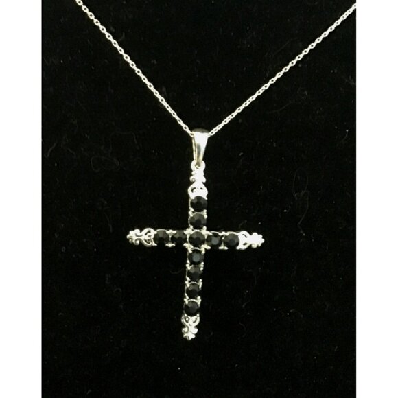 D’Joy Jewelry - Sterling Silver D’Joy Black Crystal Cross Necklace